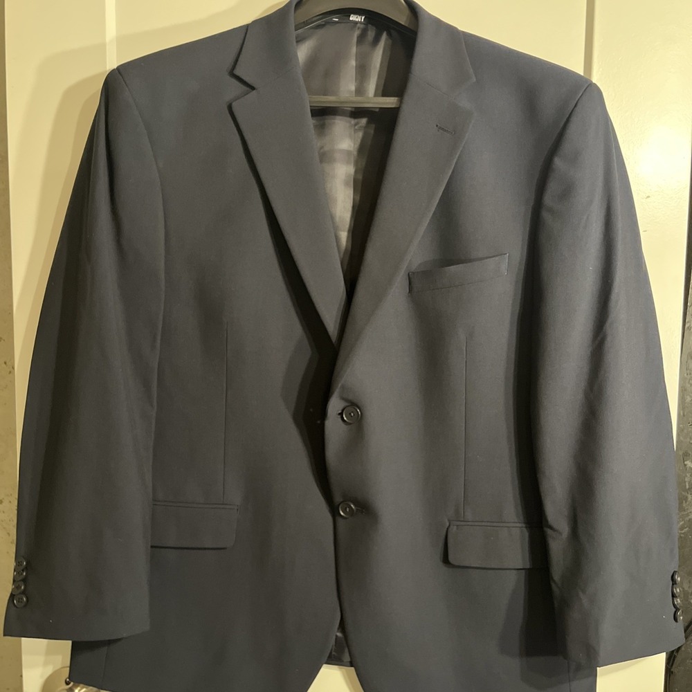 DKNY Mens Suit Jacket Blue Size 46S Short Polyester Viscose Blend Blazer